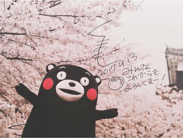 熊本熊部長展出的出遊萌照，又怎會少得日本的靚景，這張櫻花樹下的熊本熊，係咪好浪漫呢？﹗（圖︰umeqo @IG）