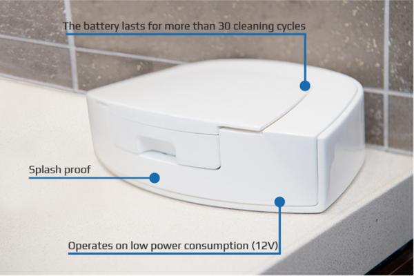 香港一般家庭如想安裝免治馬桶，都會遇到兩個問題，一是水源（食水喉）、二是電源，Spinx 特別為電源問題而設計充電池，每次充電可使用 30 次。