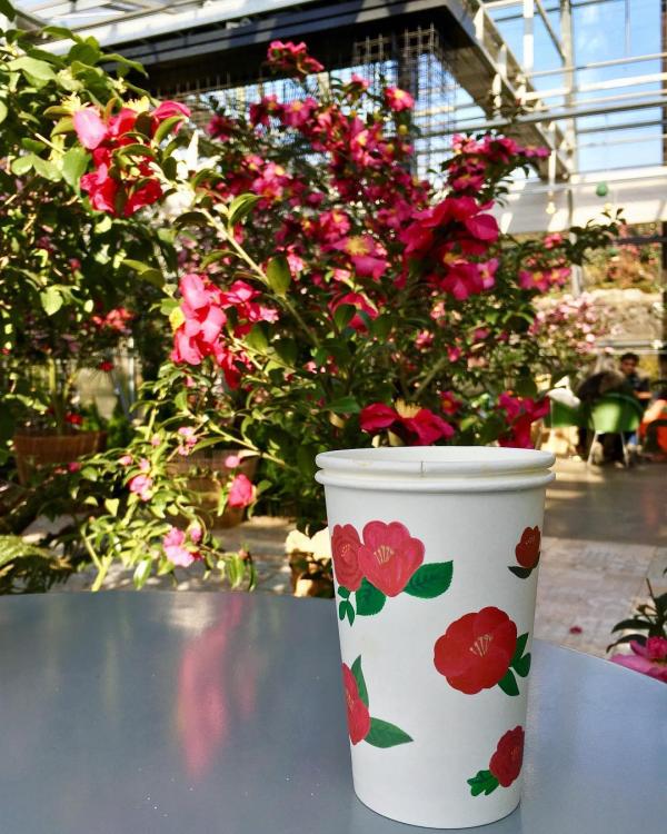 內設有 Cafe，咖啡杯還配合花季換上山茶花圖。（圖：afternoon_blend @IG）