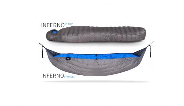 INFERNO 的睡袋部分名為「Top Quilt」，就好似成件蠶蛹咁保護你，其設計在睡袋兩端保持密封，讓頭部及腳部暖和起來，而背部則作開空設計，保留抖氣位，出入睡袋亦變得更容易。